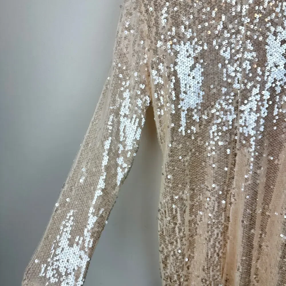 Gianni Bini Ruby Sequin Mini Dress Long Sleeve Cream Party Cocktail Medium NWT - Picture 13 of 13